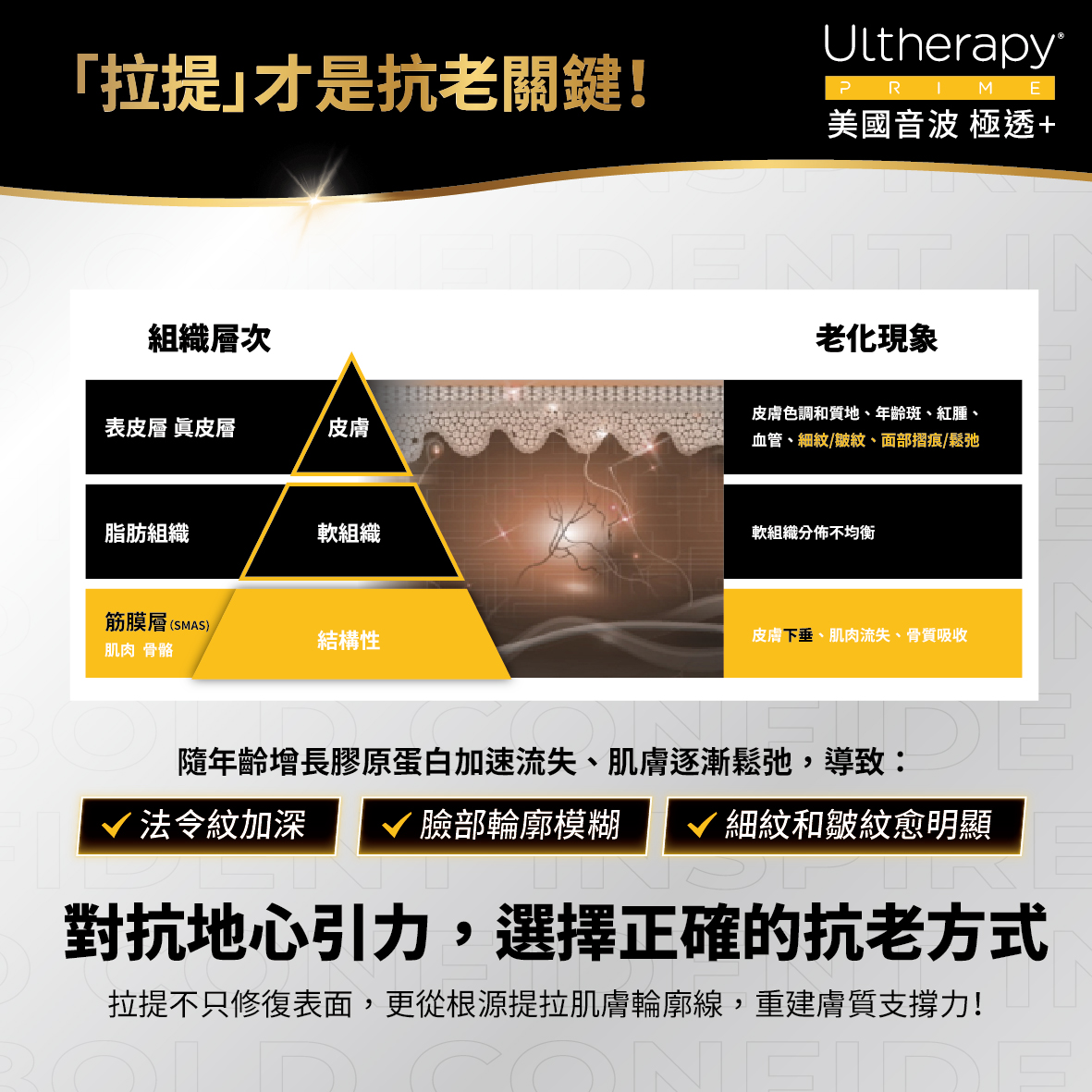 肌膚組織層造成的不同老化現象